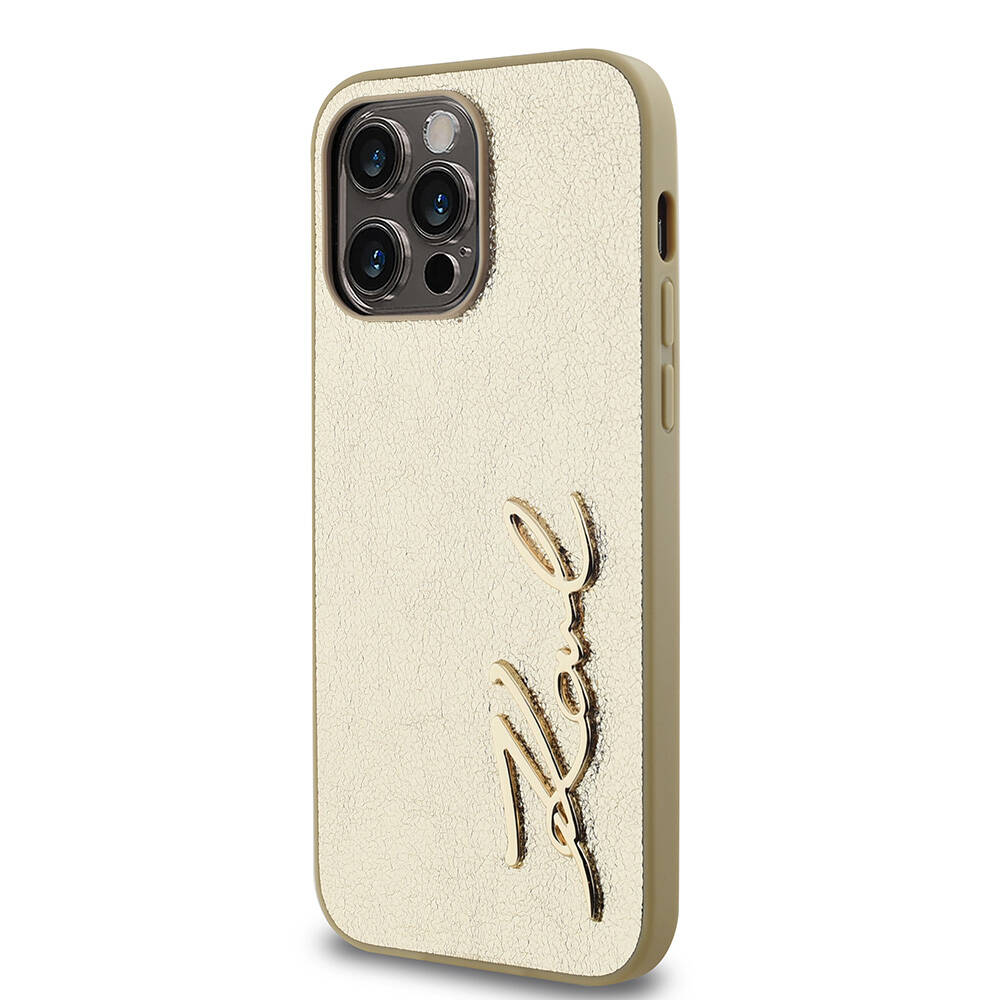 Apple iPhone 14 Pro Max Uyumlu Kılıf Karl Lagerfeld Orjinal Lisanslı 3D KL Yazılı Tüylü Arka Yüzey Saffiano Rhinestones Kapak - 1