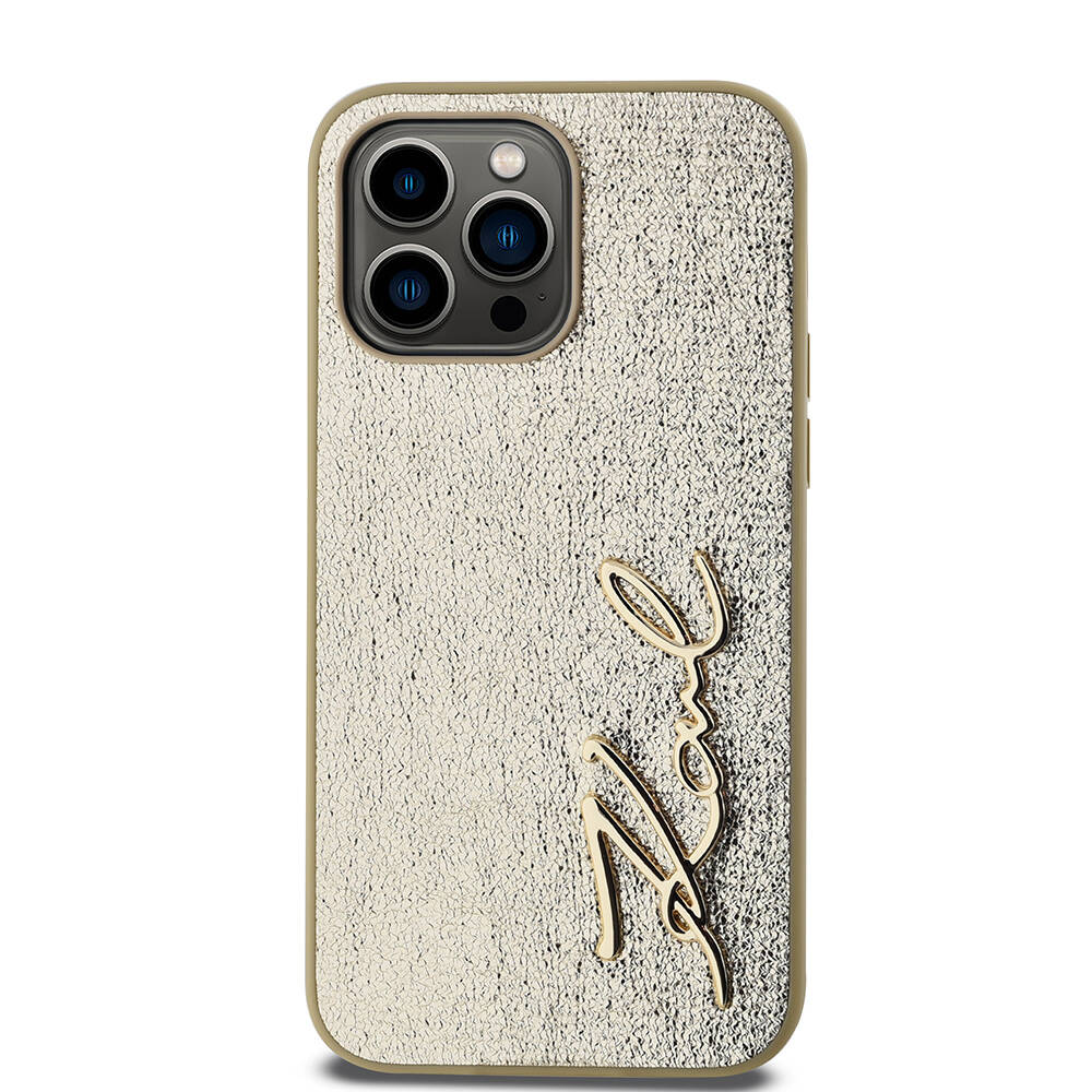 Apple iPhone 14 Pro Max Uyumlu Kılıf Karl Lagerfeld Orjinal Lisanslı 3D KL Yazılı Tüylü Arka Yüzey Saffiano Rhinestones Kapak - 2