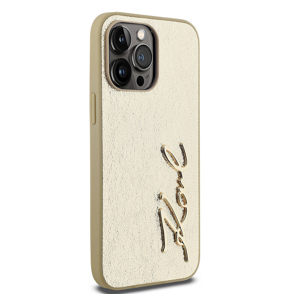 Apple iPhone 14 Pro Max Uyumlu Kılıf Karl Lagerfeld Orjinal Lisanslı 3D KL Yazılı Tüylü Arka Yüzey Saffiano Rhinestones Kapak - 3