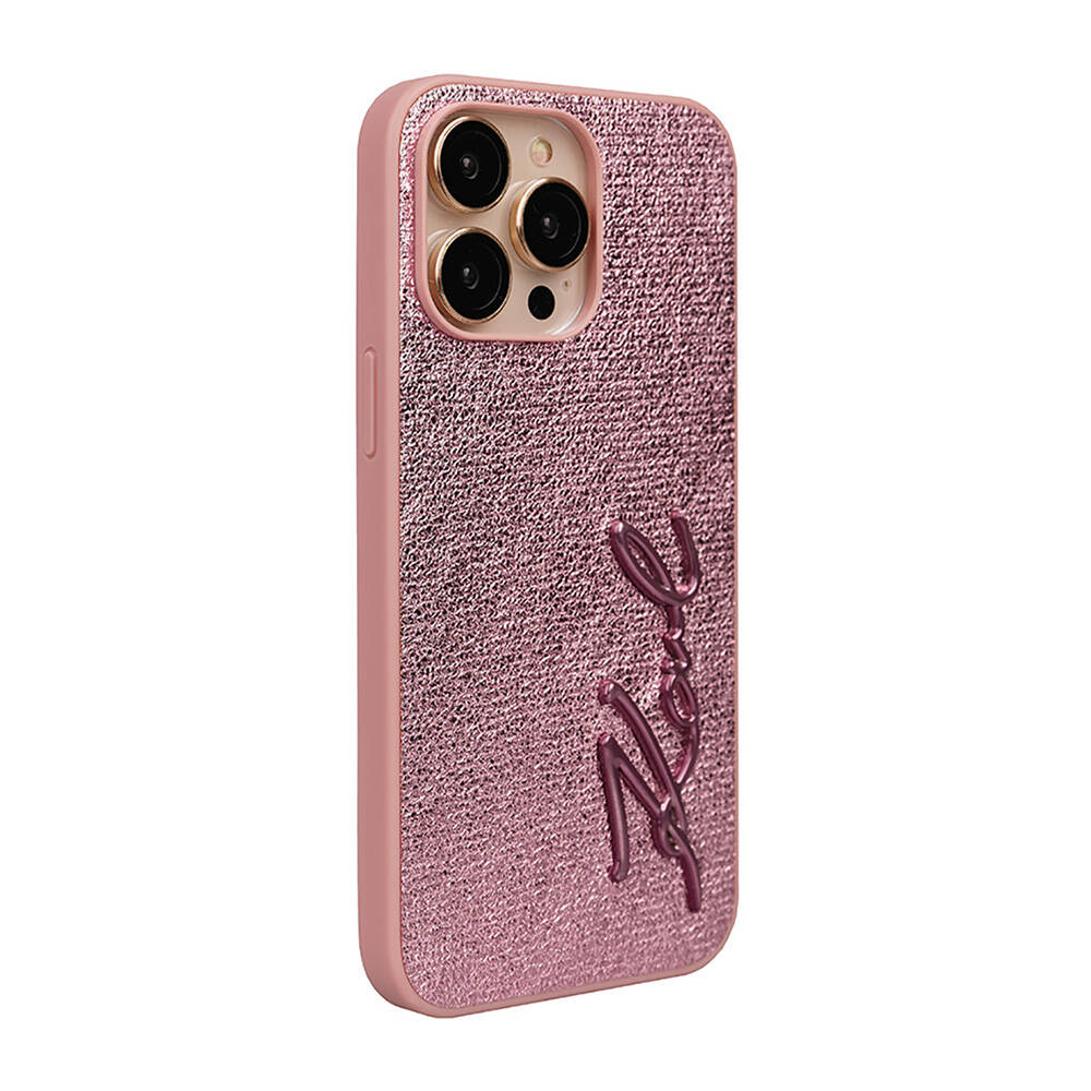 Apple iPhone 14 Pro Max Uyumlu Kılıf Karl Lagerfeld Orjinal Lisanslı 3D KL Yazılı Tüylü Arka Yüzey Saffiano Rhinestones Kapak - 9