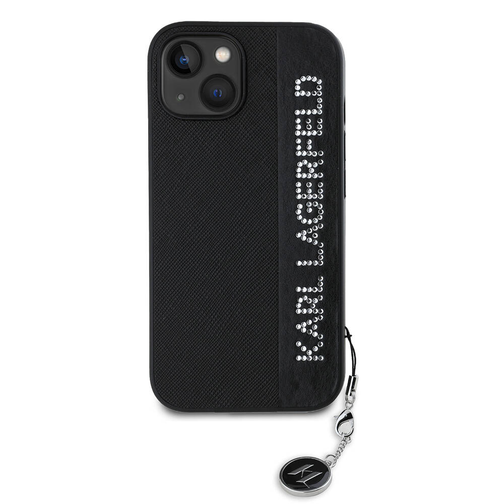 Apple iPhone 14 Uyumlu Kılıf Karl Lagerfeld Orjinal Lisanslı Anahtarlıklı Taşlı KL Yazılı Saffiano Rhinestones Kapak - 2