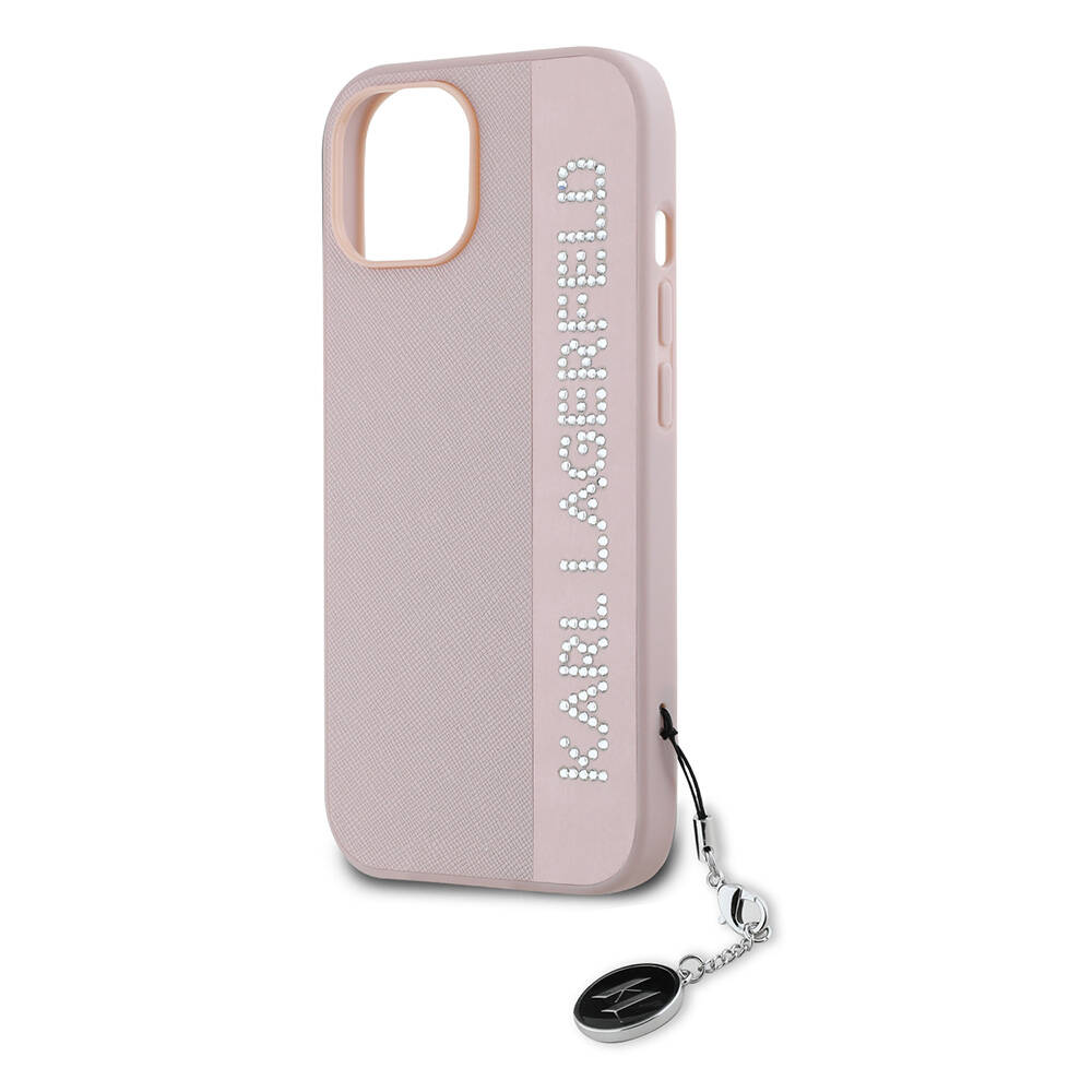 Apple iPhone 14 Uyumlu Kılıf Karl Lagerfeld Orjinal Lisanslı Anahtarlıklı Taşlı KL Yazılı Saffiano Rhinestones Kapak - 9