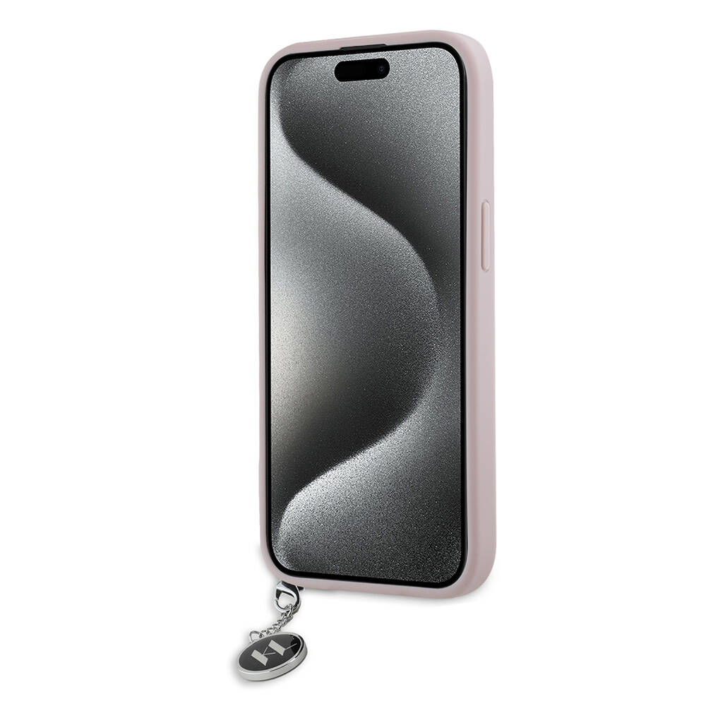 Apple iPhone 15 Uyumlu Kılıf Karl Lagerfeld Orjinal Lisanslı Anahtarlıklı Taşlı KL Yazılı Saffiano Rhinestones Kapak - 8