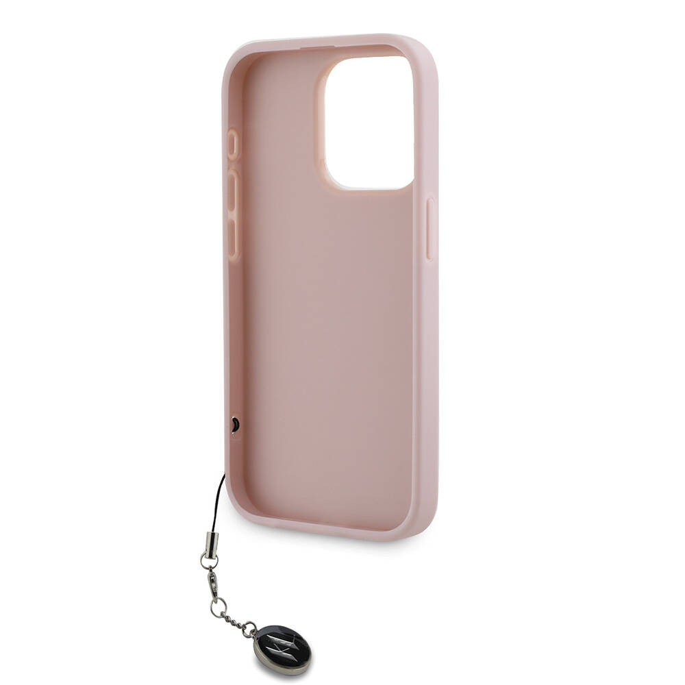 Apple iPhone 15 Pro Uyumlu Kılıf Karl Lagerfeld Orjinal Lisanslı Anahtarlıklı Taşlı KL Yazılı Saffiano Rhinestones Kapak - 6