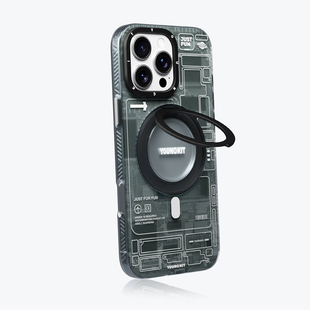 Apple iPhone 16 Pro Kılıf Magsafe Şarj Özellikli YoungKit 360° Standlı Technology Serisi Kapak - 1