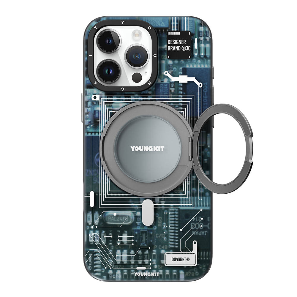 Apple iPhone 16 Pro Kılıf Magsafe Şarj Özellikli YoungKit 360° Standlı Technology Serisi Kapak - 2