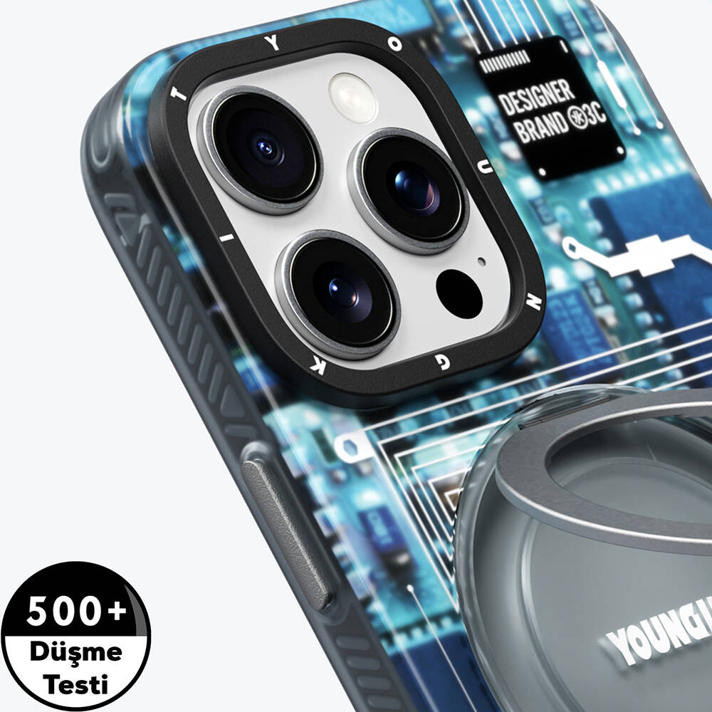 Apple iPhone 16 Pro Max Kılıf Magsafe Şarj Özellikli YoungKit 360° Standlı Technology Serisi Kapak - 6