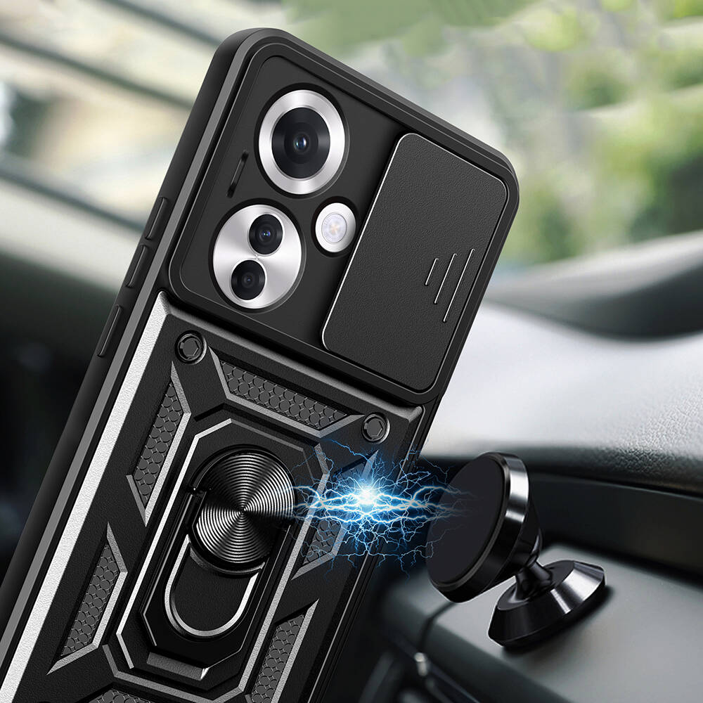 Oppo Reno Uyumlu 11F 5G Kılıf Magnetik Standlı Kamera Korumalı Zore Sürgülü Vega Kapak - 3