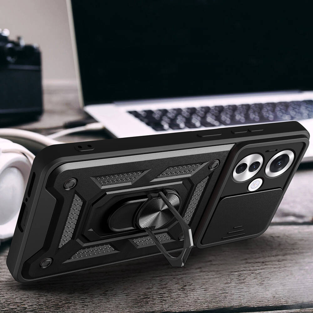 Oppo Reno Uyumlu 11F 5G Kılıf Magnetik Standlı Kamera Korumalı Zore Sürgülü Vega Kapak - 5