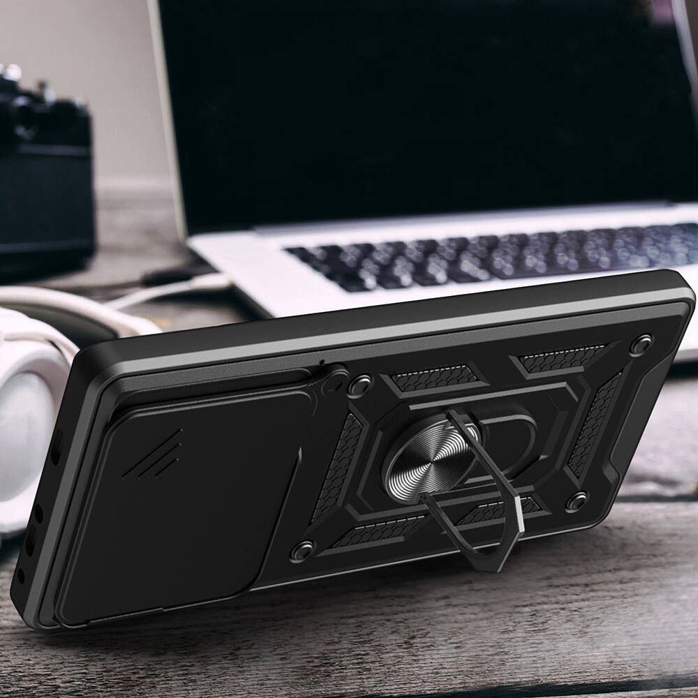 Xiaomi Poco F6 Pro Kılıf Magnetik Standlı Kamera Korumalı Zore Sürgülü Vega Kapak - 4