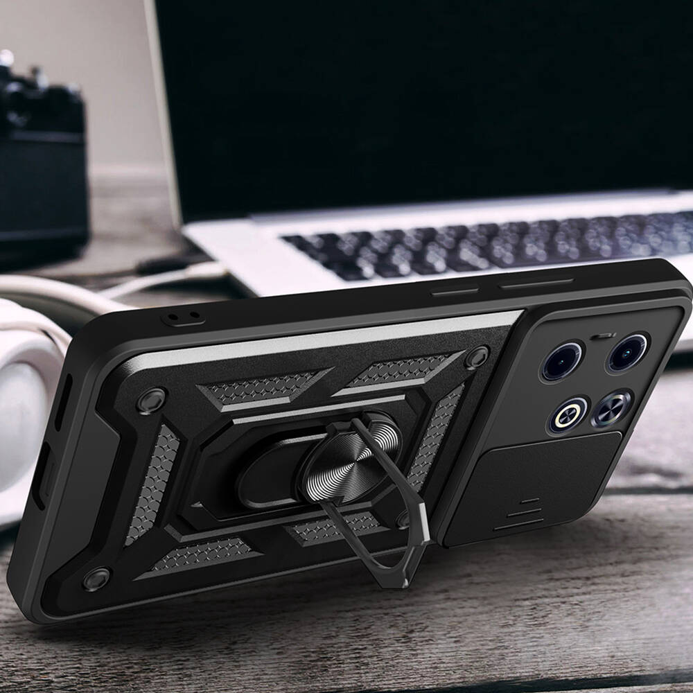 İnfinix Smart 8 Kılıf Magnetik Standlı Kamera Korumalı Zore Sürgülü Vega Kapak - 4