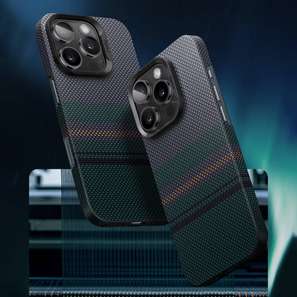 Apple iPhone 16 Pro Kılıf Magsafe Şarj Özellikli Karbon Fiber Tasarımlı Benks Aurora ArmorAir Kevlar Kapak - 5