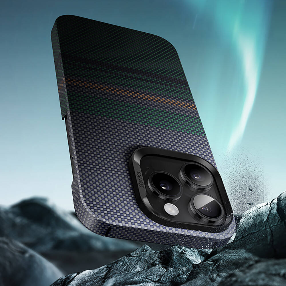 Apple iPhone 16 Pro Kılıf Magsafe Şarj Özellikli Karbon Fiber Tasarımlı Benks Aurora ArmorAir Kevlar Kapak - 9
