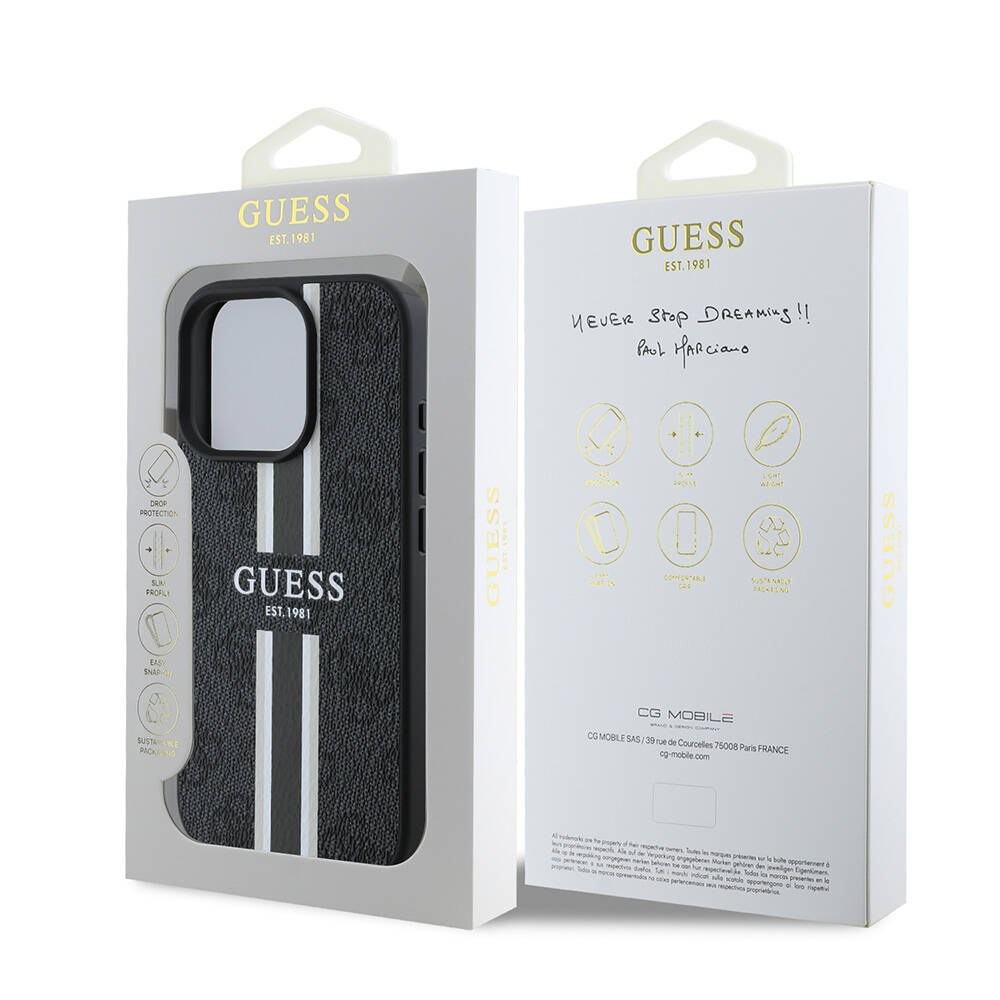 Apple iPhone 16 Pro Max Kılıf Guess Orjinal Lisanslı Magsafe Şarj Özellikli 4G Şerit Tasarımlı Printed Kapak - 7