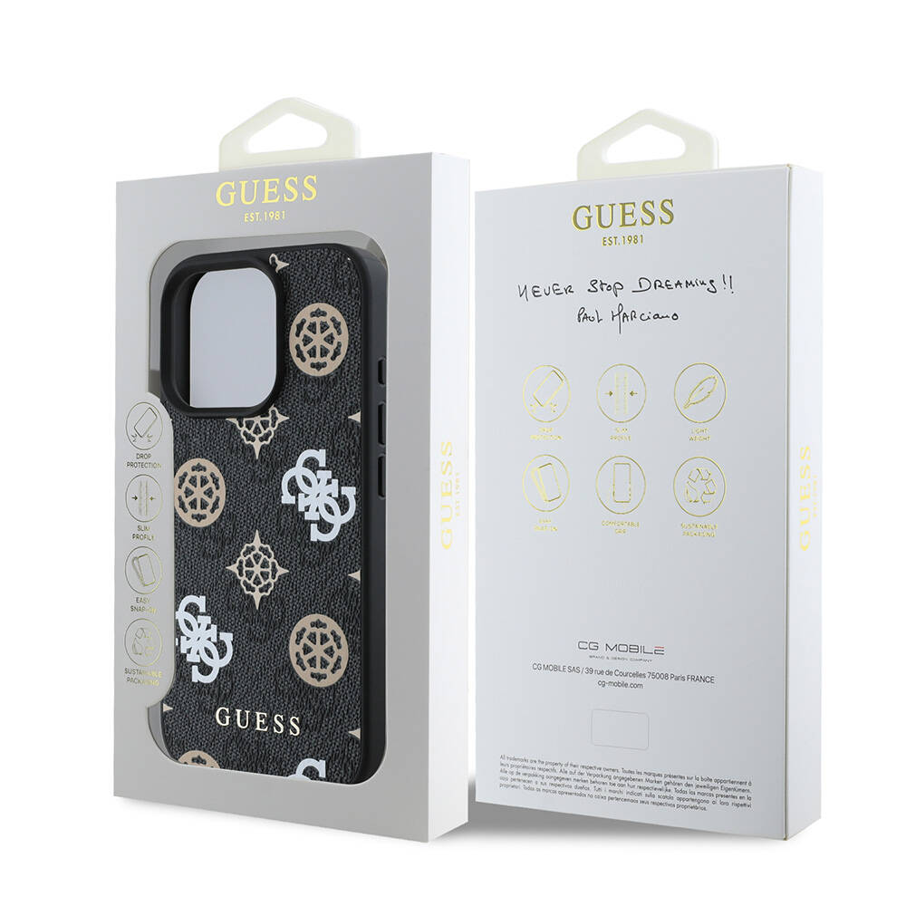 Apple iPhone 16 Pro Kılıf Guess Orjinal Lisanslı Magsafe Şarj Özellikli 4G Desenli Yazı Logolu Peony Kapak - 21