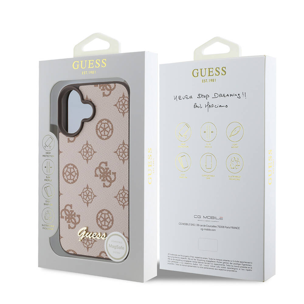 Apple iPhone 16 Plus Kılıf Guess Orjinal Lisanslı Magsafe Şarj Özellikli Yazı Logolu Peony Kapak - 14