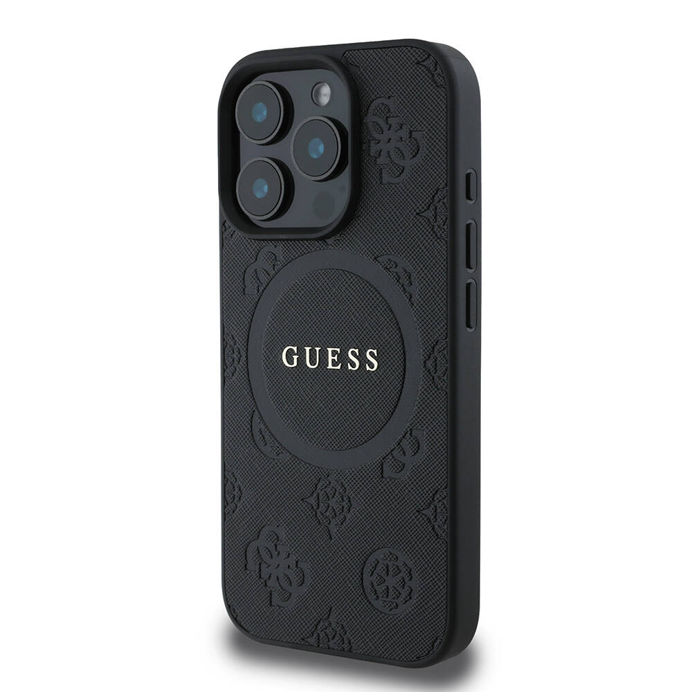 Apple iPhone 16 Pro Kılıf Guess Orjinal Lisanslı Magsafe Şarj Özellikli Yazı Logolu Saffiano Peony Kapak - 1
