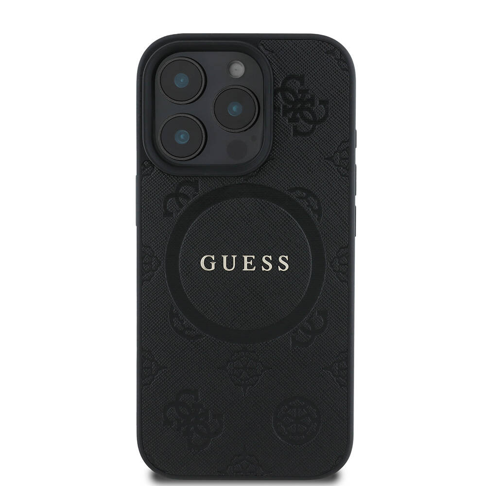 Apple iPhone 16 Pro Kılıf Guess Orjinal Lisanslı Magsafe Şarj Özellikli Yazı Logolu Saffiano Peony Kapak - 2