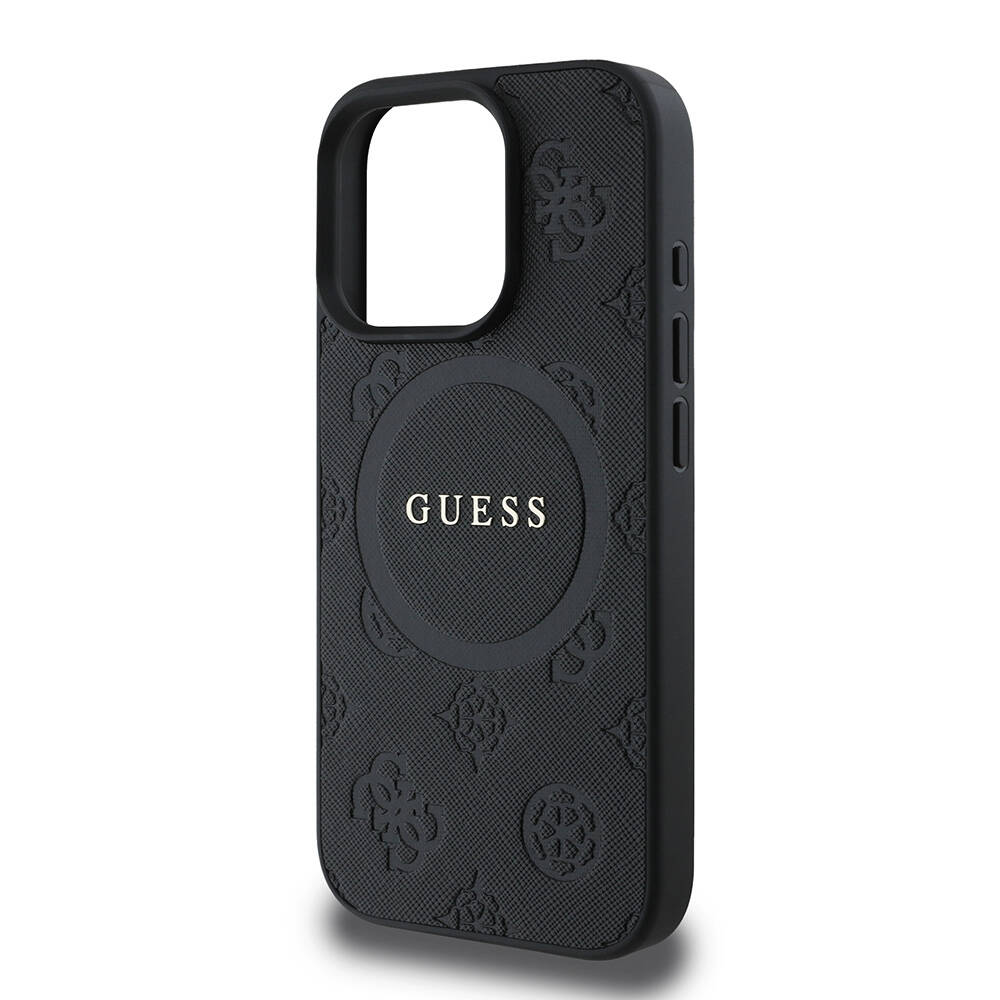 Apple iPhone 16 Pro Kılıf Guess Orjinal Lisanslı Magsafe Şarj Özellikli Yazı Logolu Saffiano Peony Kapak - 5
