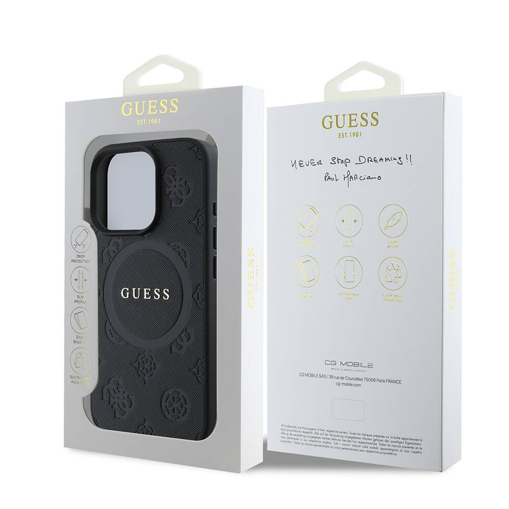 Apple iPhone 16 Pro Kılıf Guess Orjinal Lisanslı Magsafe Şarj Özellikli Yazı Logolu Saffiano Peony Kapak - 7