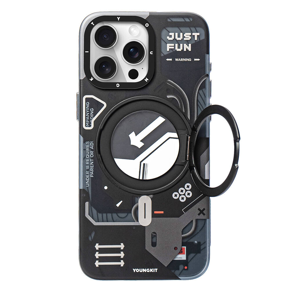 Apple iPhone 15 Pro Uyumlu Kılıf Magsafe Şarj Özellikli YoungKit 360° Standlı Starship Serisi Kapak - 1