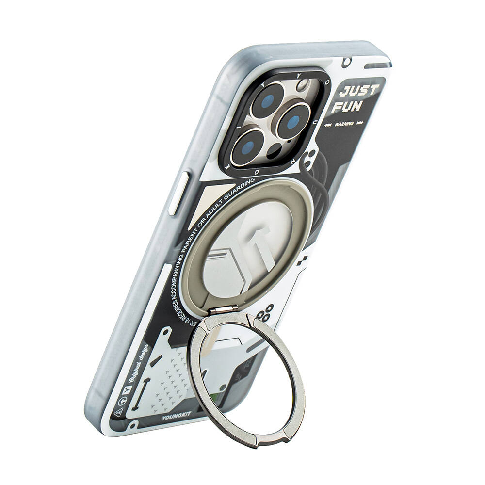 Apple iPhone 15 Pro Uyumlu Kılıf Magsafe Şarj Özellikli YoungKit 360° Standlı Starship Serisi Kapak - 4