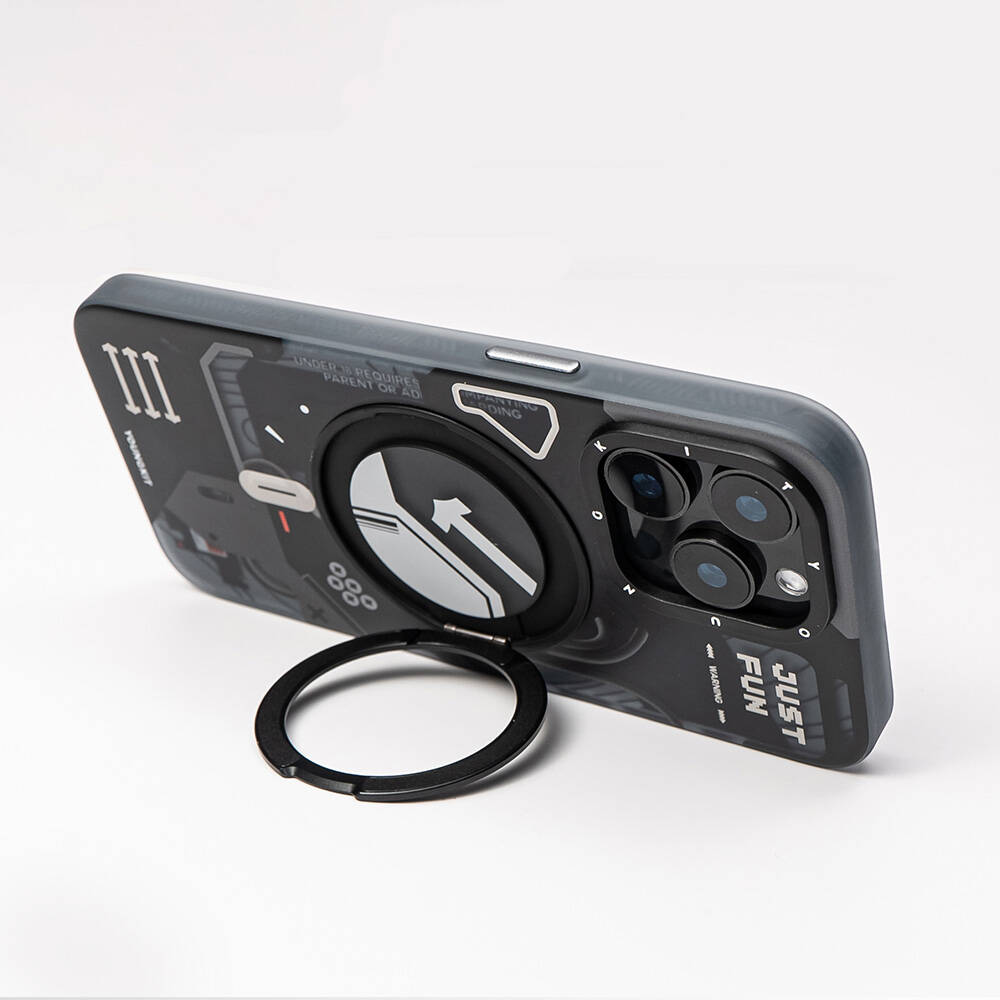 Apple iPhone 15 Pro Max Uyumlu Kılıf Magsafe Şarj Özellikli YoungKit 360° Standlı Starship Serisi Kapak - 6