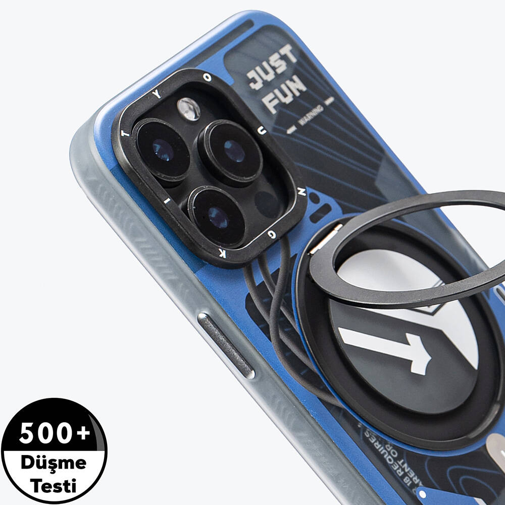 Apple iPhone 15 Pro Max Uyumlu Kılıf Magsafe Şarj Özellikli YoungKit 360° Standlı Starship Serisi Kapak - 7
