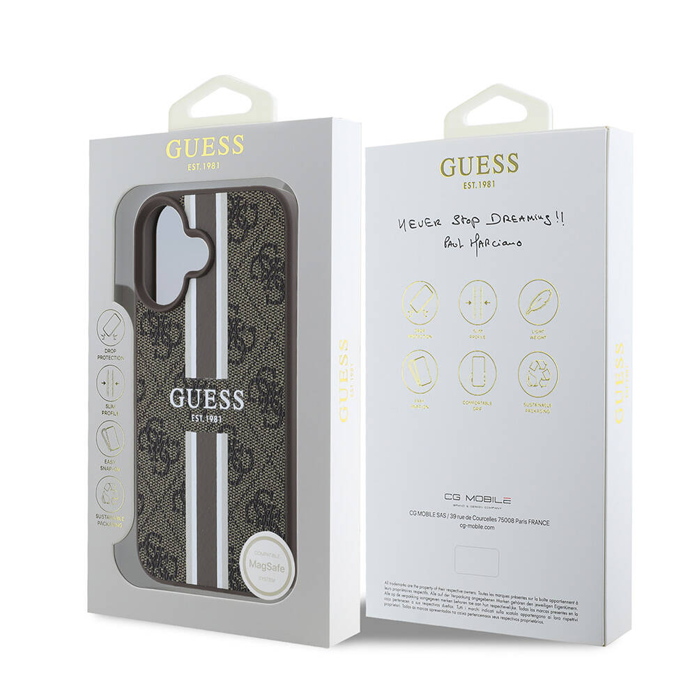 Apple iPhone 16 Kılıf Guess Orjinal Lisanslı Magsafe Şarj Özellikli 4G Şerit Tasarımlı Printed Kapak - 7