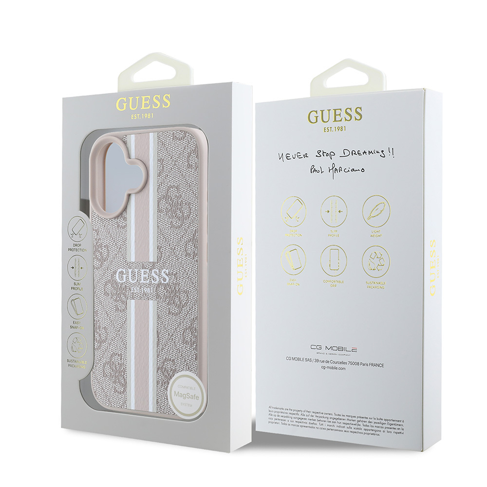 Apple iPhone 16 Uyumlu Kılıf Guess Orjinal Lisanslı Magsafe Şarj Özellikli 4G Şerit Tasarımlı Printed Kapak - 8