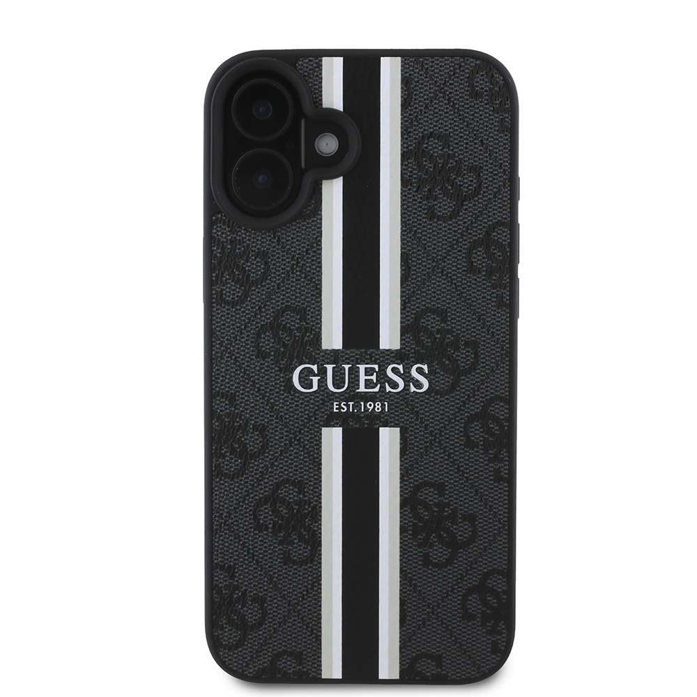 Apple iPhone 16 Uyumlu Kılıf Guess Orjinal Lisanslı Magsafe Şarj Özellikli 4G Şerit Tasarımlı Printed Kapak - 16