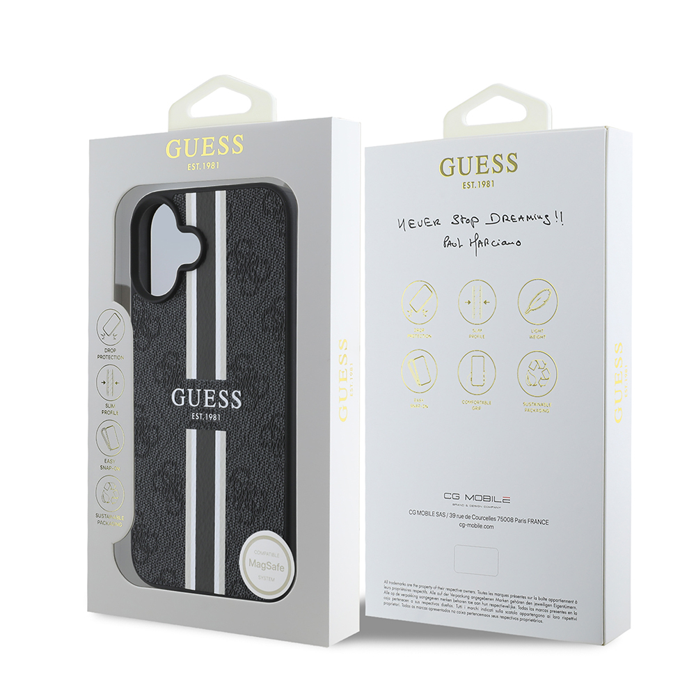 Apple iPhone 16 Uyumlu Kılıf Guess Orjinal Lisanslı Magsafe Şarj Özellikli 4G Şerit Tasarımlı Printed Kapak - 21
