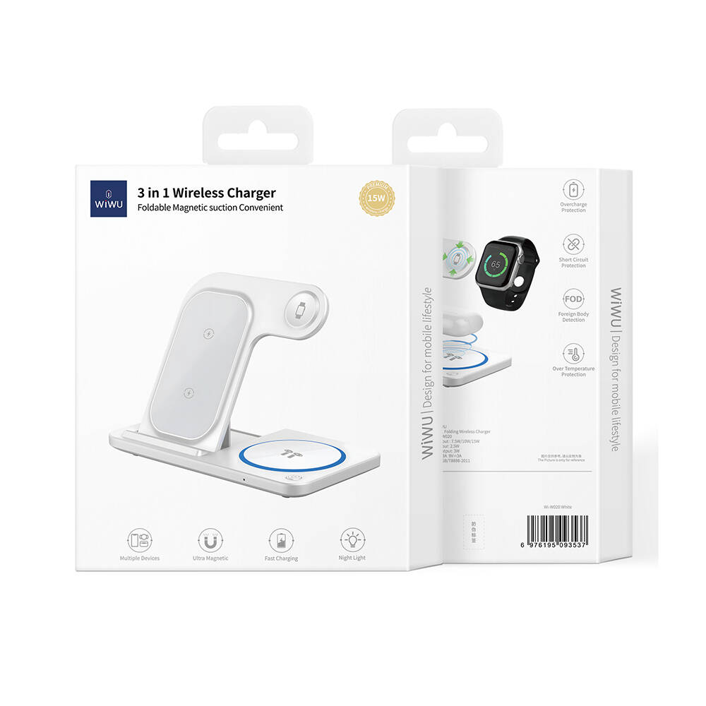 Wiwu Wi-W020 3in1 Katlanabilir Hızlı Şarj Özellikli Magnetik Kablosuz Şarj Standı - 7