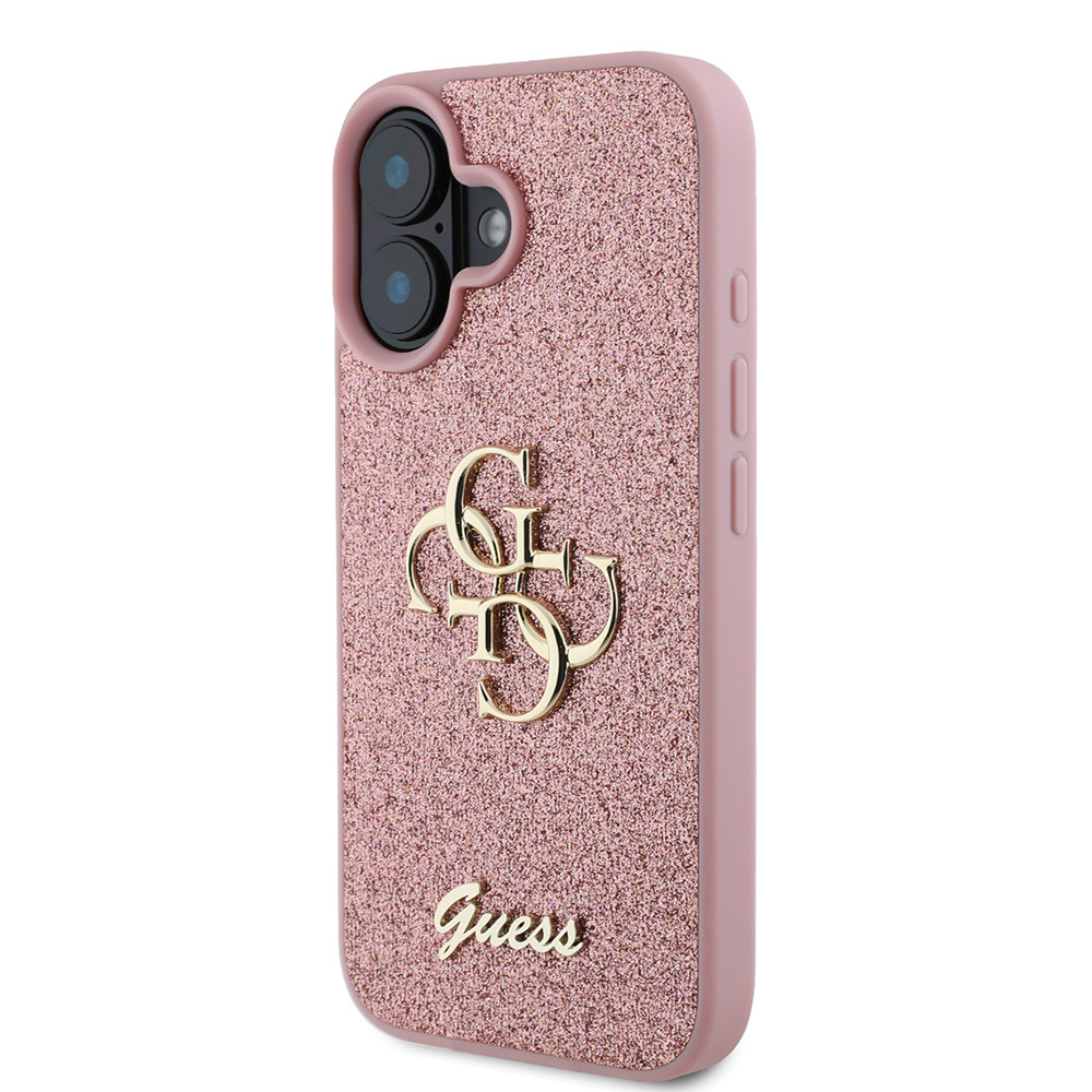 Apple iPhone 16 Uyumlu Kılıf Guess Orjinal Lisanslı 4G Büyük Metal Logolu Glitter Kapak - 16