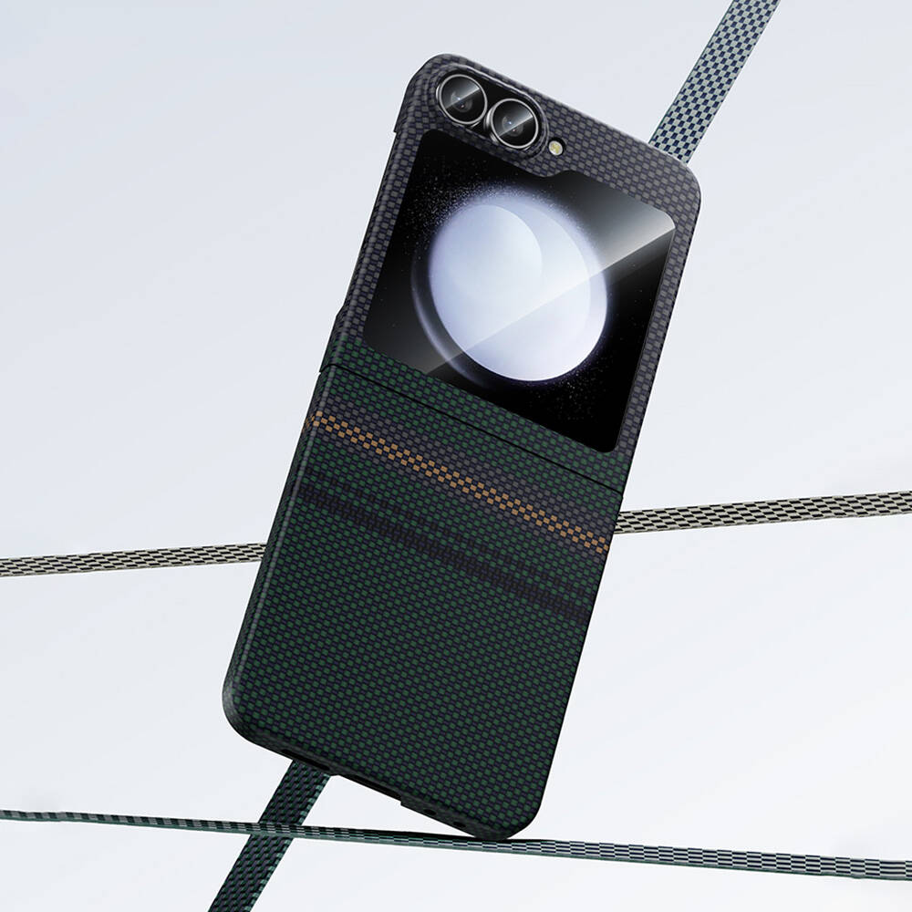 Samsung Galaxy Z Flip 6 Uyumlu Kılıf Karbon Fiber Tasarımlı Benks Aurora ArmorAir Kevlar Kapak - 4