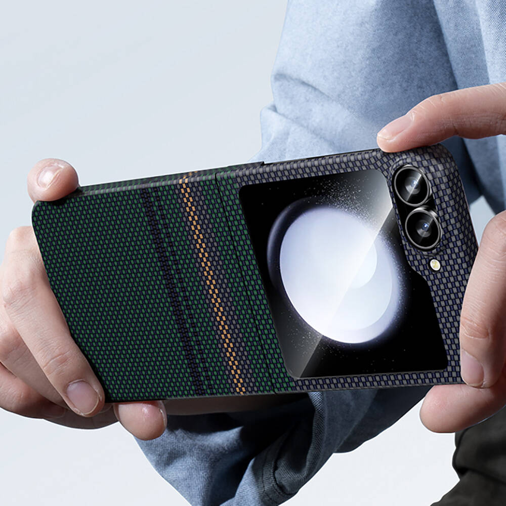 Samsung Galaxy Z Flip 6 Uyumlu Kılıf Karbon Fiber Tasarımlı Benks Aurora ArmorAir Kevlar Kapak - 6