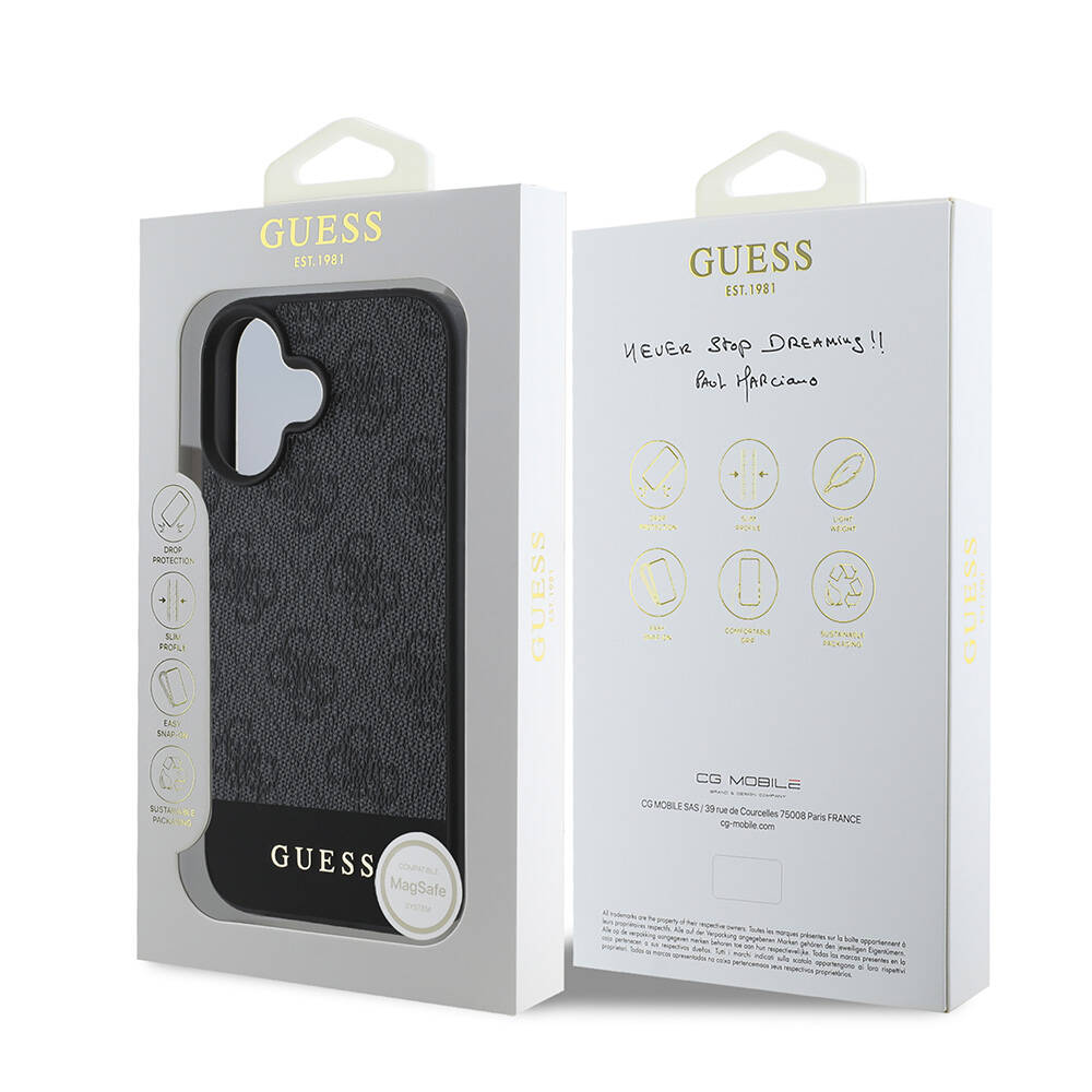 Apple iPhone 16 Plus Kılıf Guess Orjinal Lisanslı Magsafe Şarj Özellikli PU Deri Şerit Logo Dizaynlı Kapak - 12