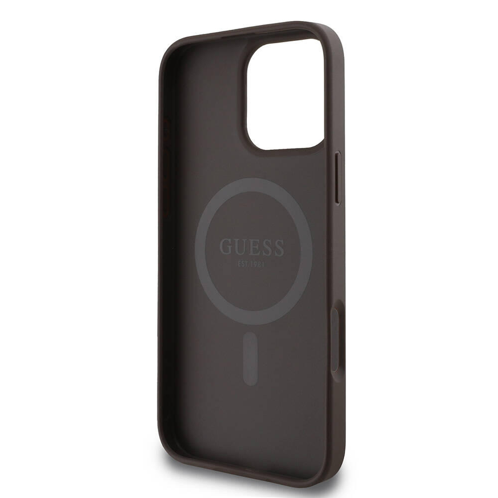 Apple iPhone 16 Pro Kılıf Guess Orjinal Lisanslı Magsafe Şarj Özellikli PU Deri Şerit Logo Dizaynlı Kapak - 21