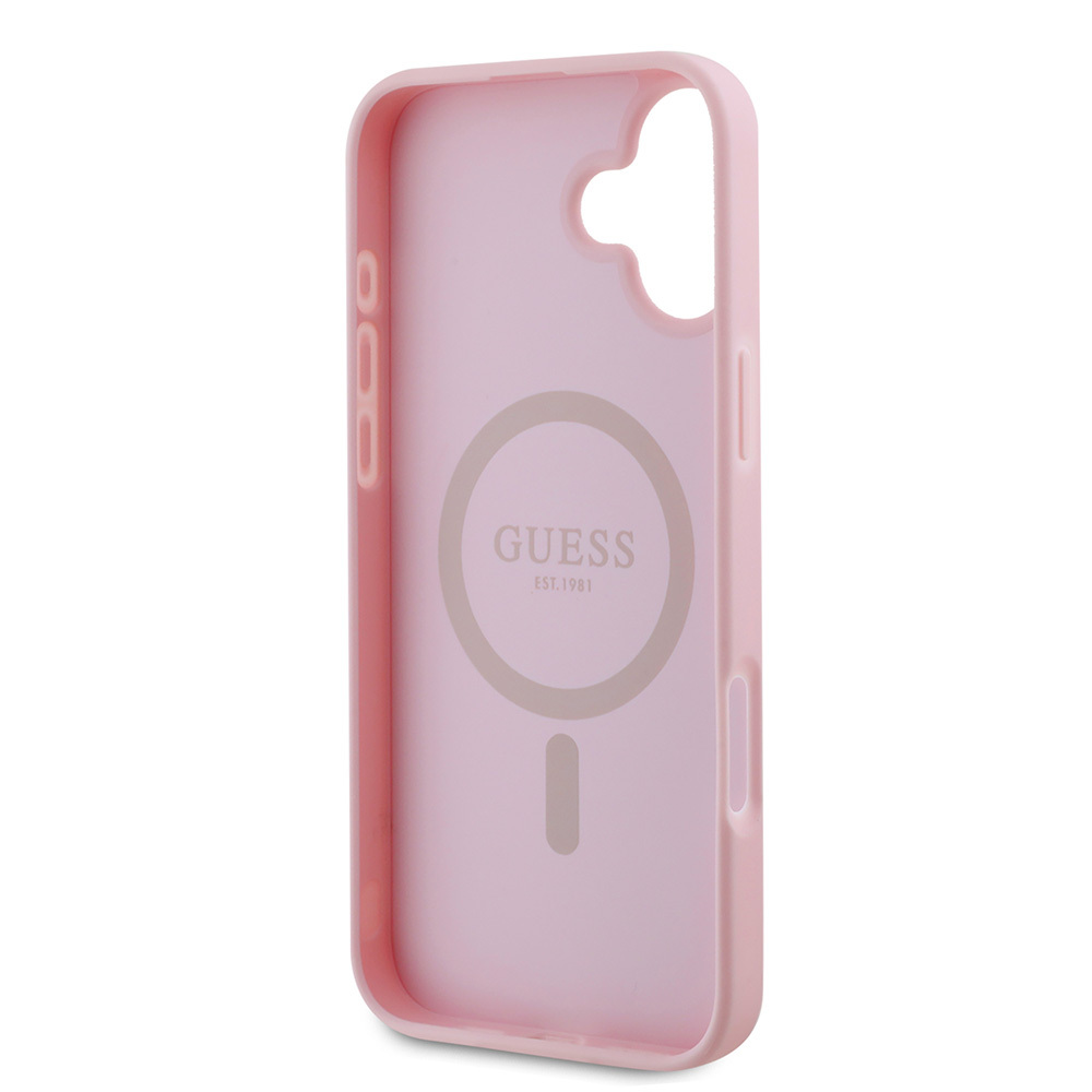 Apple iPhone 16 Plus Uyumlu Kılıf Guess Orjinal Lisanslı Magsafe Şarj Özellikli Yazı Logolu Grained Kapak - 17