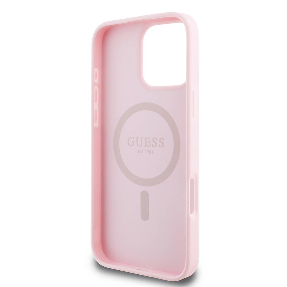 Apple iPhone 16 Pro Max Kılıf Guess Orjinal Lisanslı Magsafe Şarj Özellikli Yazı Logolu Grained Kapak - 6