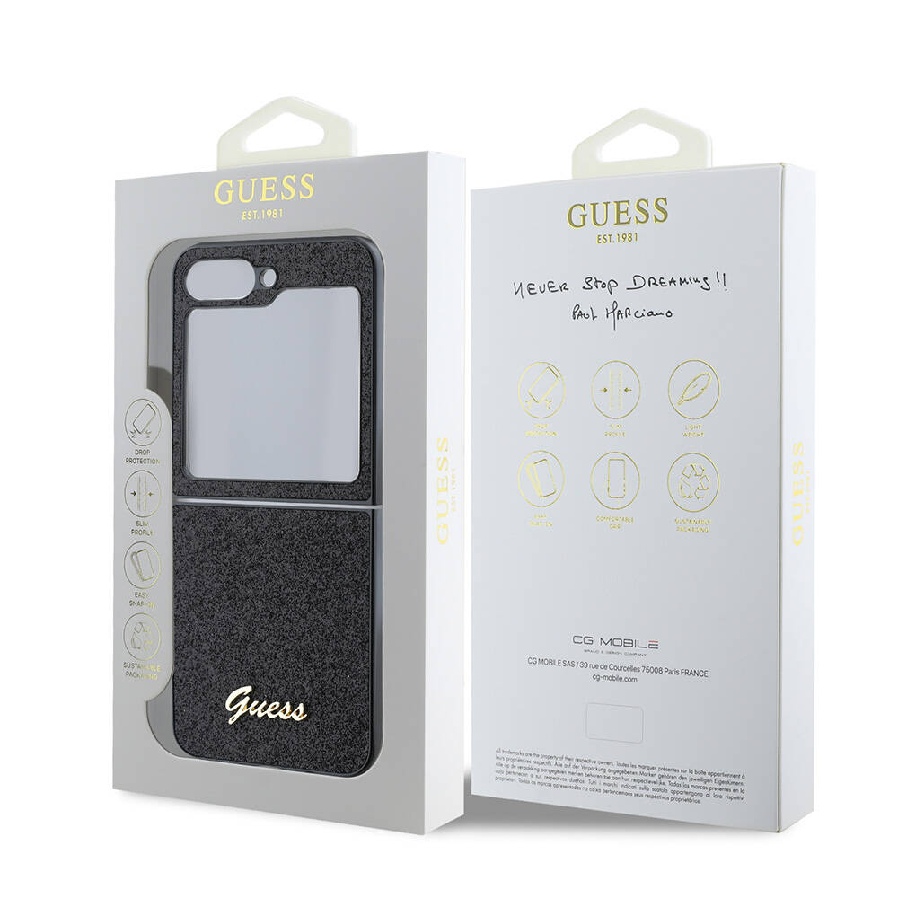 Samsung Galaxy Z Flip 6 Uyumlu Kılıf Guess Orjinal Lisanslı Yazı Logolu Glitter Script Kapak - 7