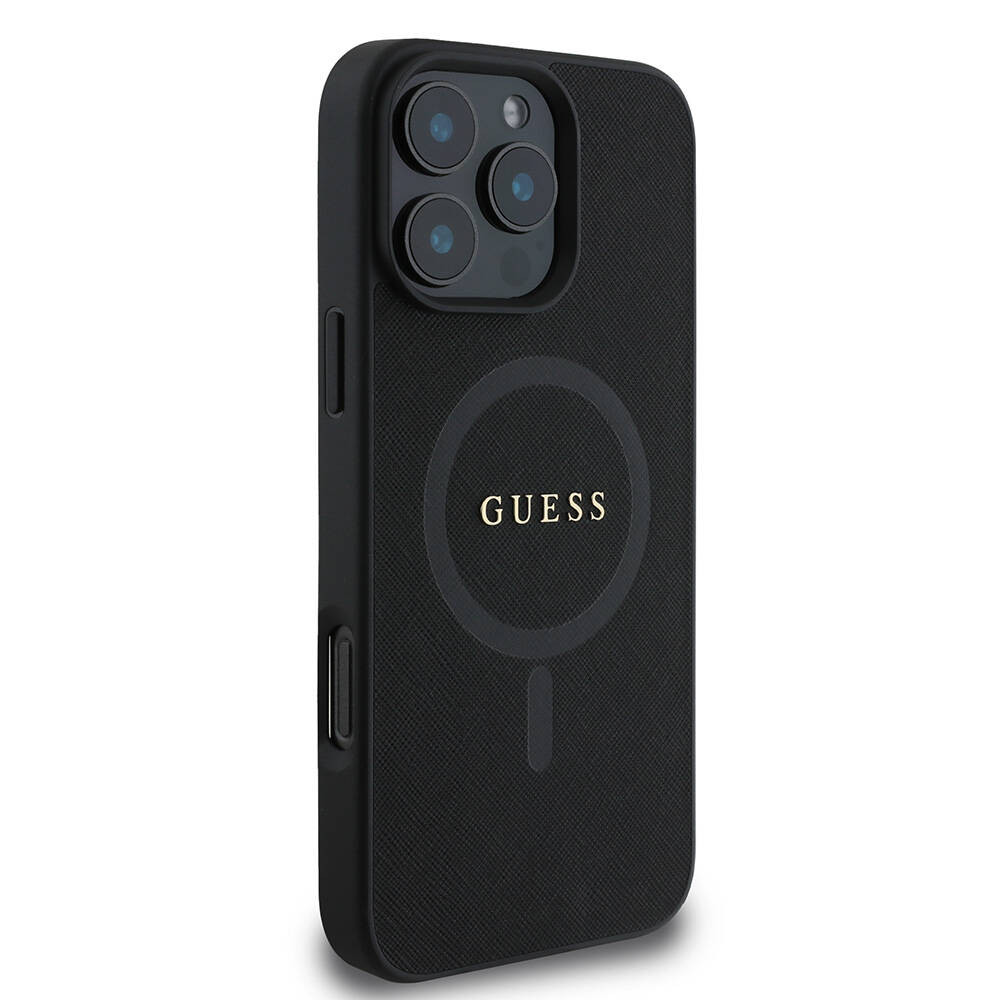 Apple iPhone 16 Pro Max Kılıf Guess Orjinal Lisanslı Magsafe Şarj Özellikli Yazı Logolu Saffiano Classic Kapak - 1