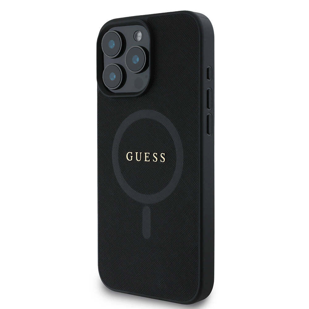 Apple iPhone 16 Pro Max Kılıf Guess Orjinal Lisanslı Magsafe Şarj Özellikli Yazı Logolu Saffiano Classic Kapak - 2