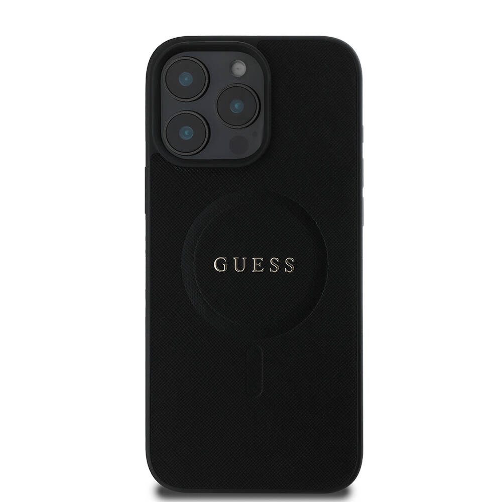 Apple iPhone 16 Pro Max Kılıf Guess Orjinal Lisanslı Magsafe Şarj Özellikli Yazı Logolu Saffiano Classic Kapak - 3