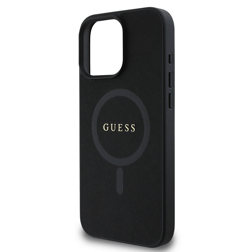 Apple iPhone 16 Pro Max Kılıf Guess Orjinal Lisanslı Magsafe Şarj Özellikli Yazı Logolu Saffiano Classic Kapak - 5