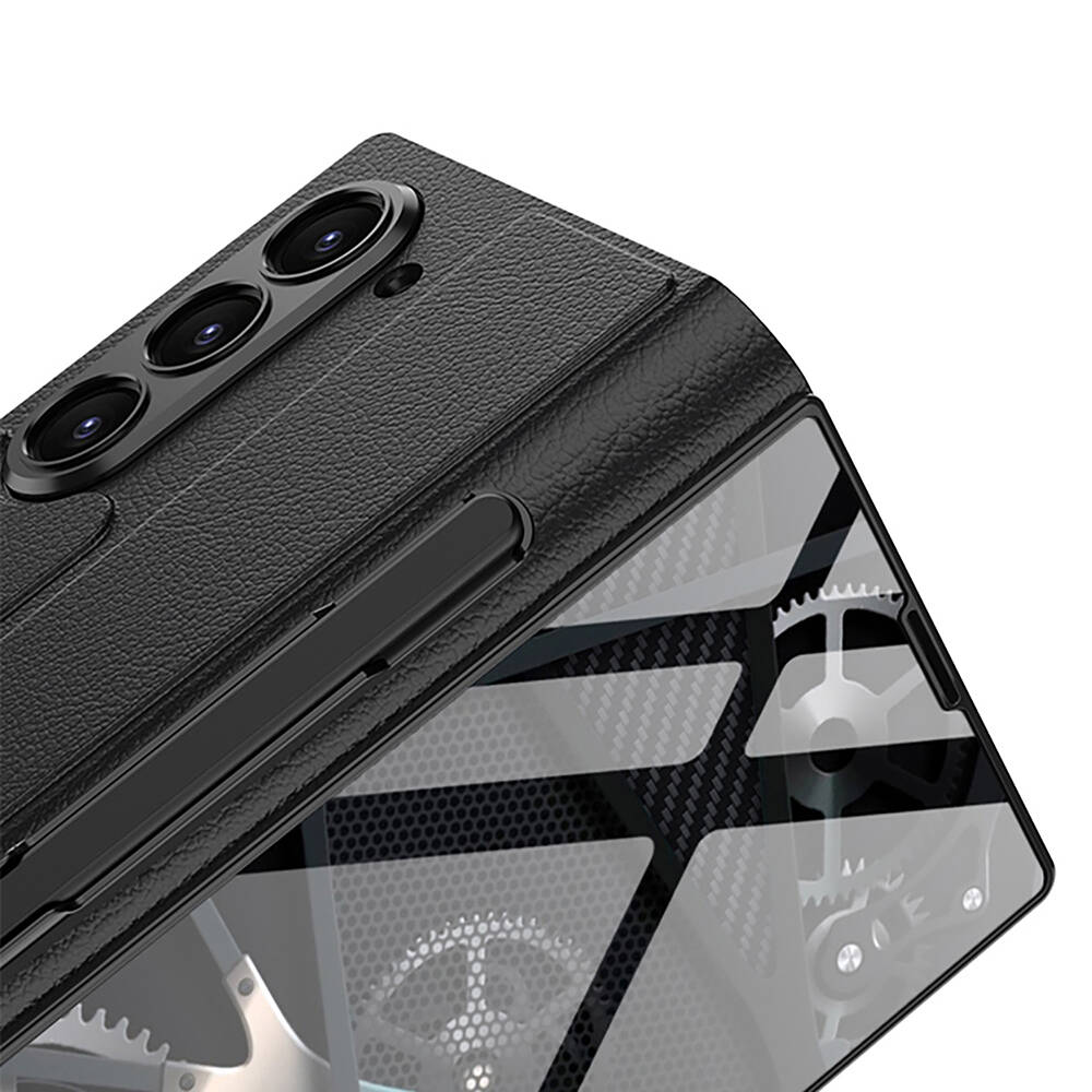 ​Samsung Galaxy Z Fold 6 Uyumlu Kılıf Kamera Korumalı Kartlıklı Kalem Bölmeli Zore Kıpta Marble Drago Kılıf - 2