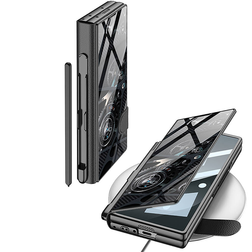 ​Samsung Galaxy Z Fold 6 Uyumlu Kılıf Kamera Korumalı Kartlıklı Kalem Bölmeli Zore Kıpta Marble Drago Kılıf - 3