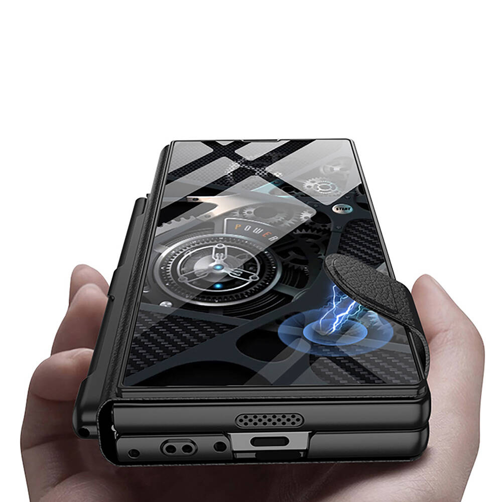 ​Samsung Galaxy Z Fold 6 Uyumlu Kılıf Kamera Korumalı Kartlıklı Kalem Bölmeli Zore Kıpta Marble Drago Kılıf - 7