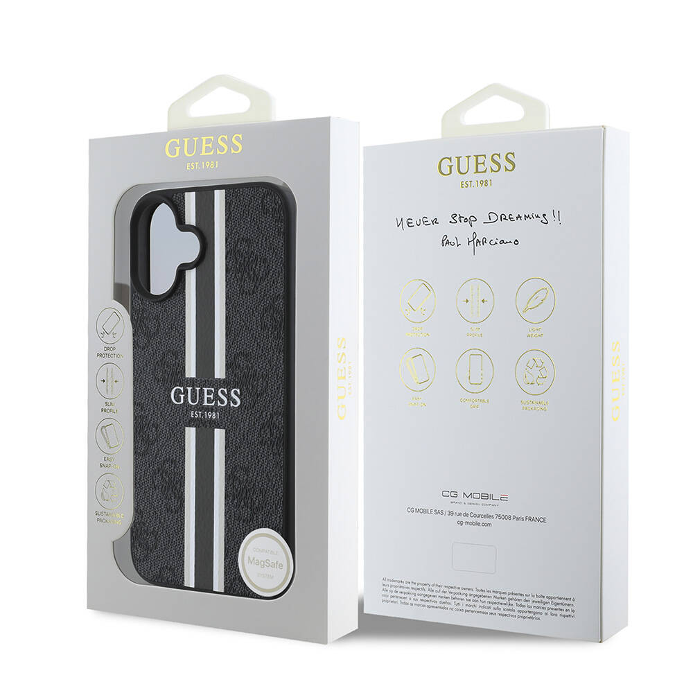 Apple iPhone 16 Plus Kılıf Guess Orjinal Lisanslı Magsafe Şarj Özellikli 4G Şerit Tasarımlı Printed Kapak - 14