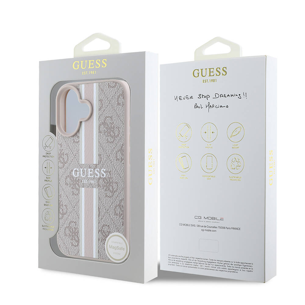 Apple iPhone 16 Plus Kılıf Guess Orjinal Lisanslı Magsafe Şarj Özellikli 4G Şerit Tasarımlı Printed Kapak - 21